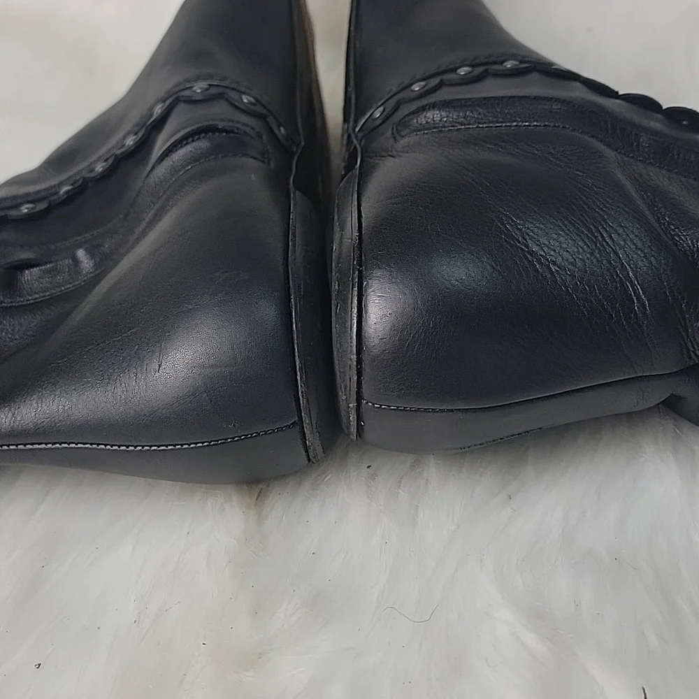 DIOR Agneaua Over The Knee Black Leather Designer Biker VTG Riding Flat Boots 40